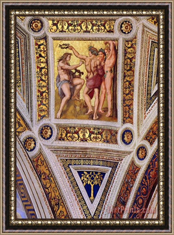Raphael The Stanza Della Segnatura Ceiling Apollo And Marsyas [detail 1] Framed Print